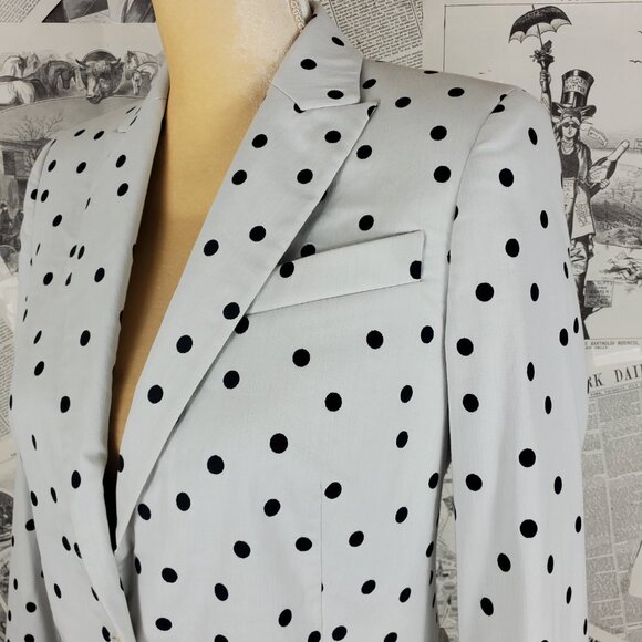 Akris Punto Light Gray Black Polka Dot Cotton Blend Single Button Blazer Size 6 - Picture 3 of 16